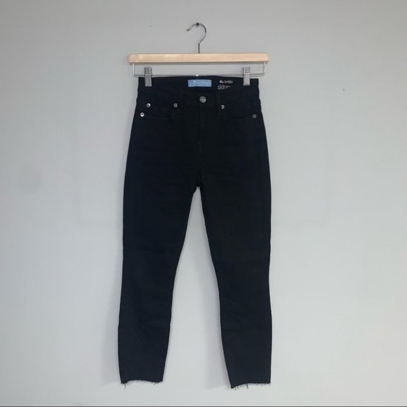 7  for all Mankind B(air) Denim The Ankle Skinny Jeans Black Raw Hem Size‎ 24 - Picture 3 of 12